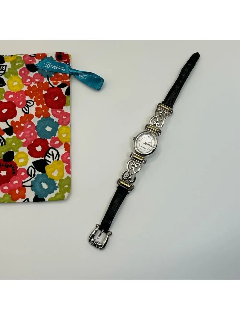 Brighton Champagne Watch Two-tone Silver Plated Leather Band 7.5